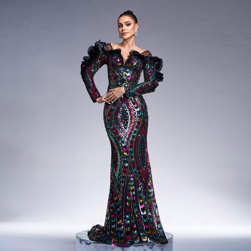 

Long Formal Dress, New European and American Style for Tall Women, Birthday Party Mermaid Evening Gown, Bridesmaid Dress Black S