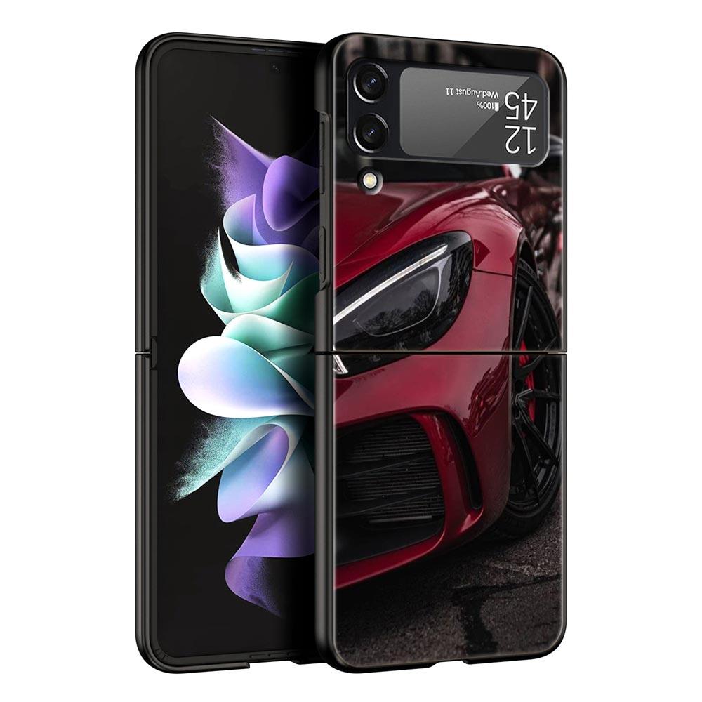 For Samsung Galaxy Z Flip 3 4 5 Hard Black Folding PC Phone Case Blue Red JDM Sport Car Luxury For Samsung Z Flip3 Back Cover