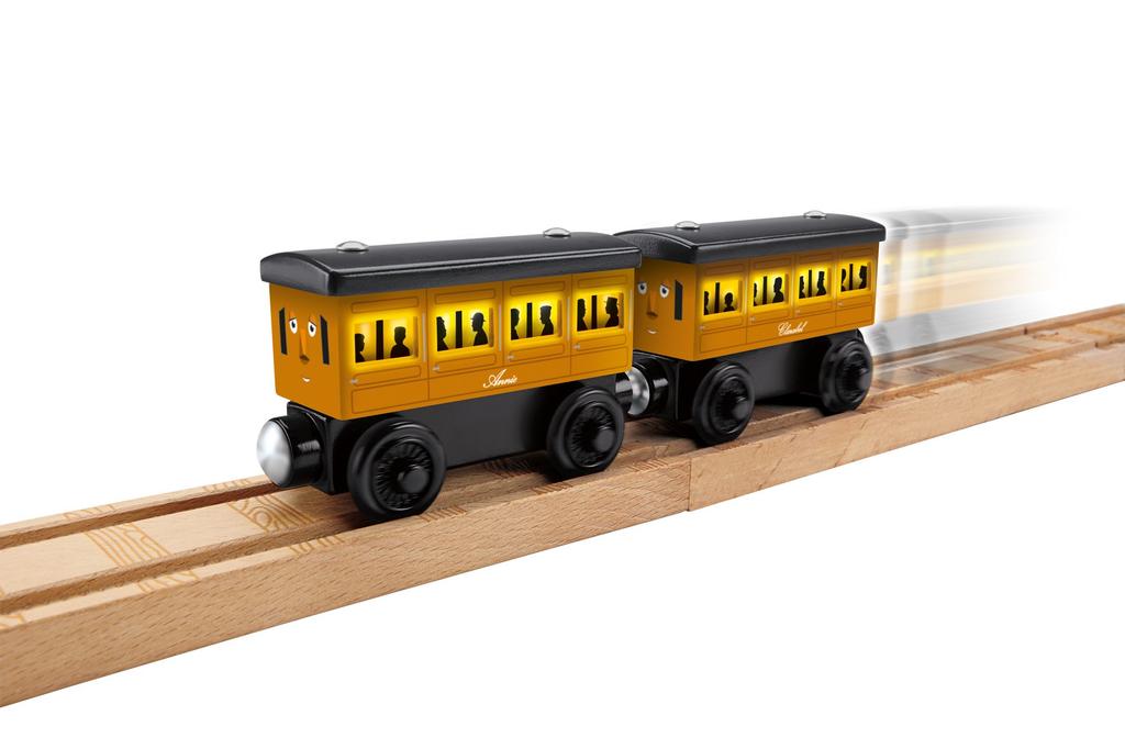 Thomas il Trenino Serie Ferrovia di Legno Annie e Clarabel DFW81 Con Luci