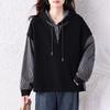 Women's Autumn Fashion Versatile Plaid Hooded Patchwork T-Shirt Sweatshirt Loose Slim Top