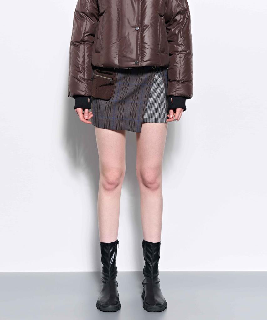 Kimjisu Check Paneled Mini Wrap Skirt _ Brown