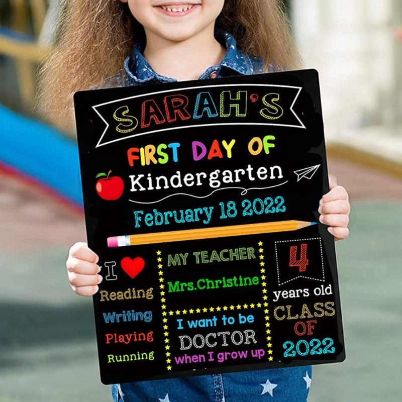Back to School Board First & Last Day of Kindergarten Sign Double-Sided Erasable Chalkboard Message Board For Preschool