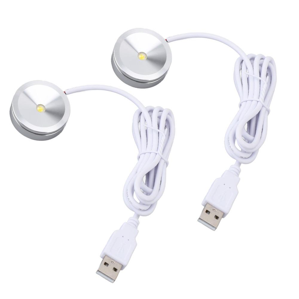 2 Stück 5V Kleine LED Vitrinenleuchten 1W Runde USB Mini-Strahler 1,5m Kabel 100-110lm LED Mini-Strahler Schrankbeleuchtung