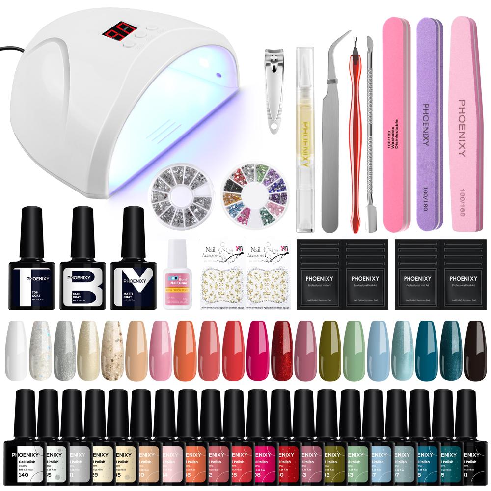 PHOENIXY Manicure Set 36W UV LED Lamp Dryer With 20PCS Nail Gel PolishSoak Off Kit