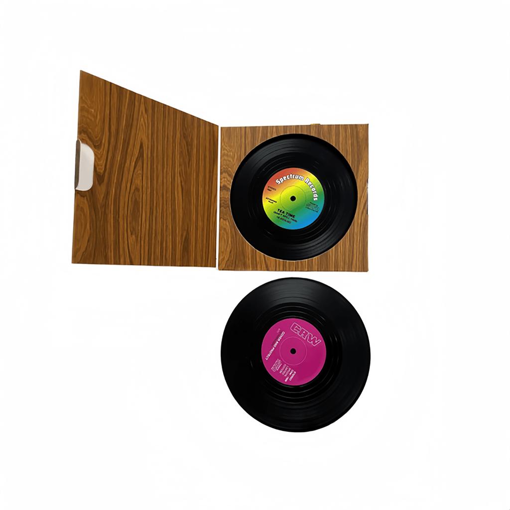6 Pcs/Set Colorful Retro Vinyl Record Shape Coaster Set Drink Tea Coffee Cup Mat Coffee Table Decor Cup Stand Holder Drink Items