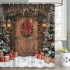 Farmhouse Christmas Shower Curtain, Winter Xmas Tree Snowflake Wooden Barn Door Home Decor Country Vintage Polyester Fabric Bathroom Curtains 70X70IN