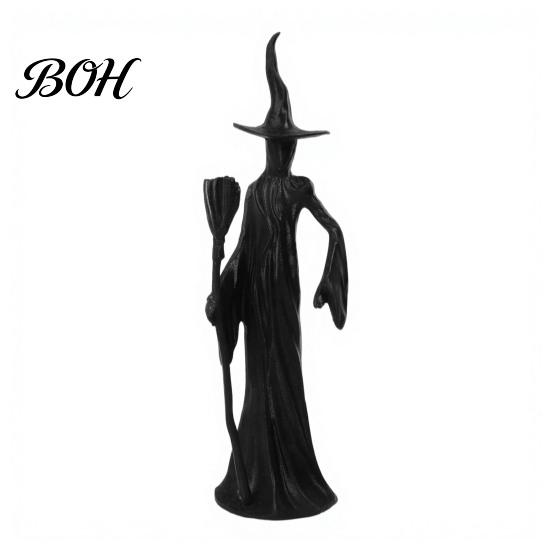 Office Desk Decoration Cute Witch Cat Resin Figurine, Halloween Garden Statue, Spooky Home Indoor Outdoor Yard Decor Ornaments for Patio Balcony