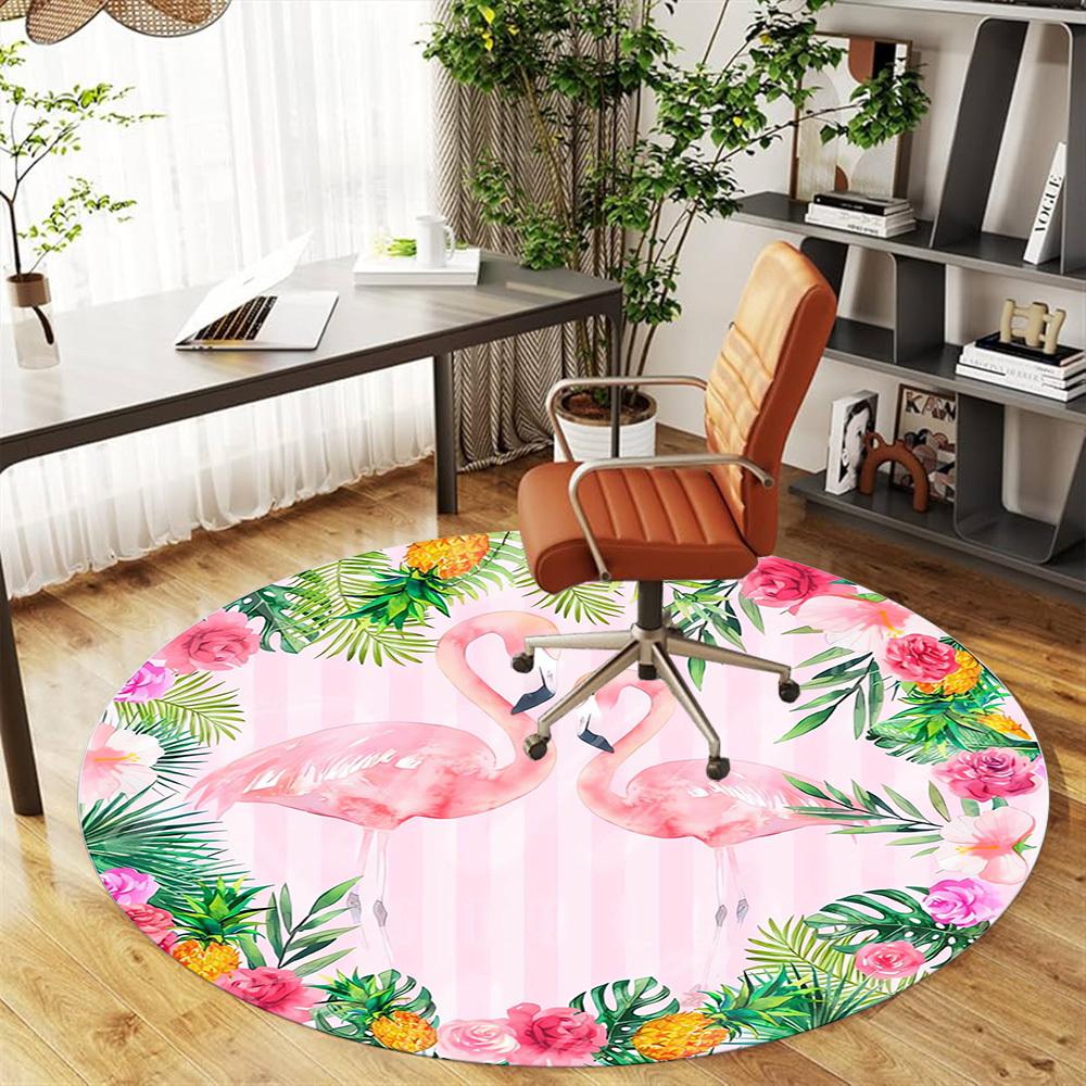 1pc Flamingo, Tropical Round Chair Mat Area Rug - Non-Slip, Floor Mat for Office, Bedroom, Home Decor Christmas Gift P0811190