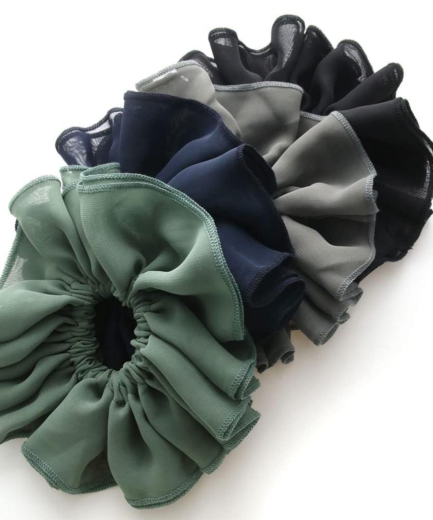 VINGTAINE Ruffled Chiffon Scrunchie Hair Accessory in Muted Simple and Sophisticated for Everyday Use Colors, (HS-160-BEPK)