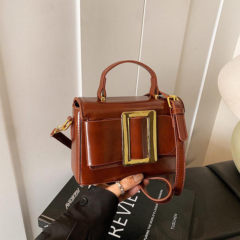 PU Hand-held Small Square Bag 2026 New Women's Casual Mini Crossbody Bags Retro Solid Color Buckle One Shoulder Pack
