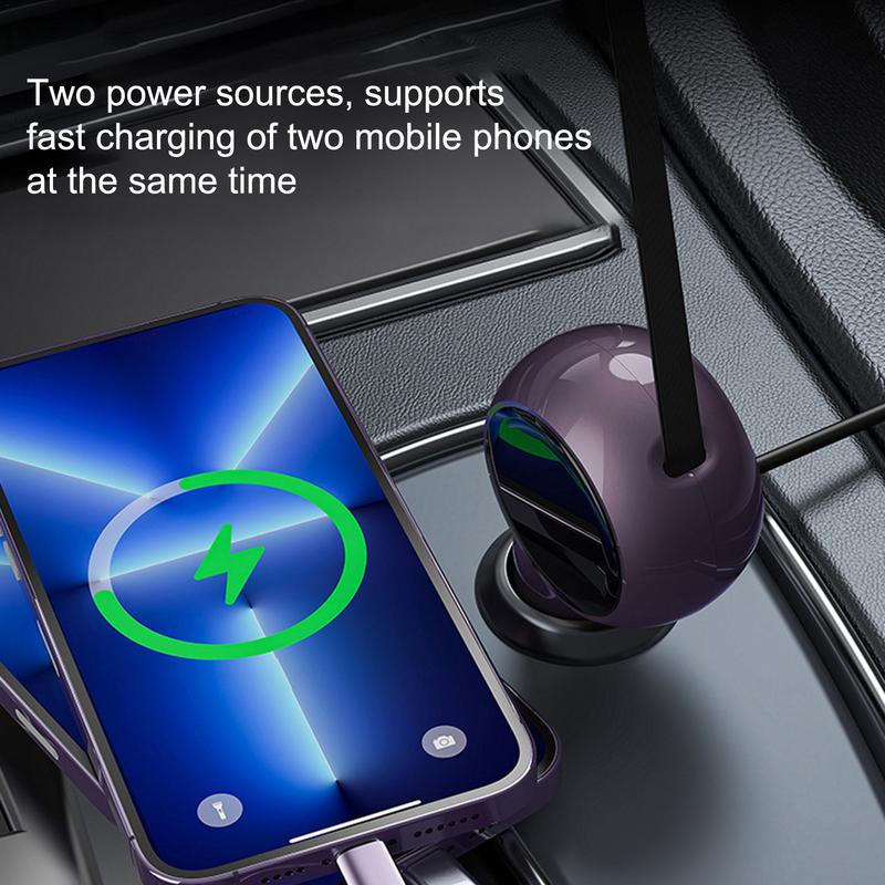 Carregador portátil super rápido para carro, carregador flash tipo C, carregador de telefone para carro, cabo retrátil, carregadores de celular, suprimentos para veículos