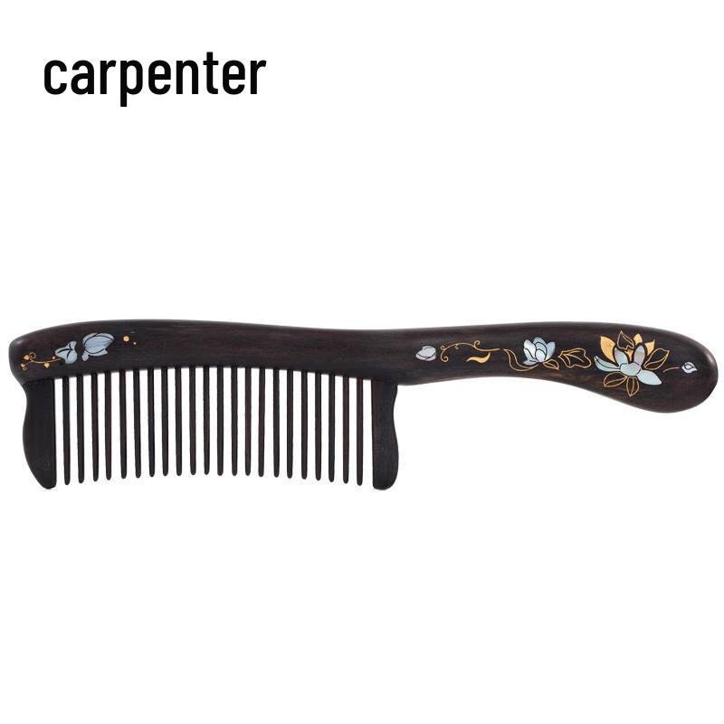 Tan Mujiang Ebony Wood Comb Gift Set - Lotus Design
