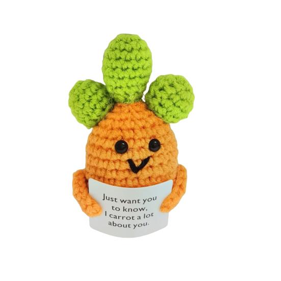 1/2 pieza de verdura de ganchillo positiva con tarjeta de aliento, juguete de brócoli de zanahoria tejido a mano con apoyo emocional, regalo para niños y adultos