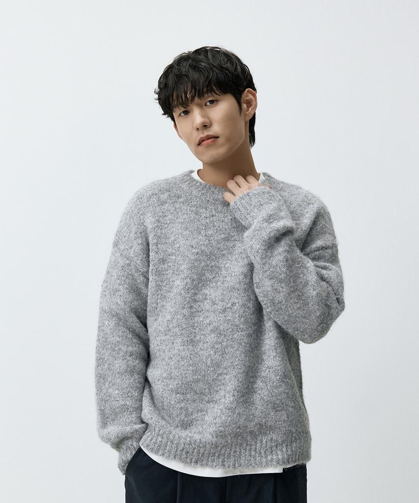 Maedeumaleuseu Boucle Round Neck Pullover Knit Grey Mmffmkn-160Gr