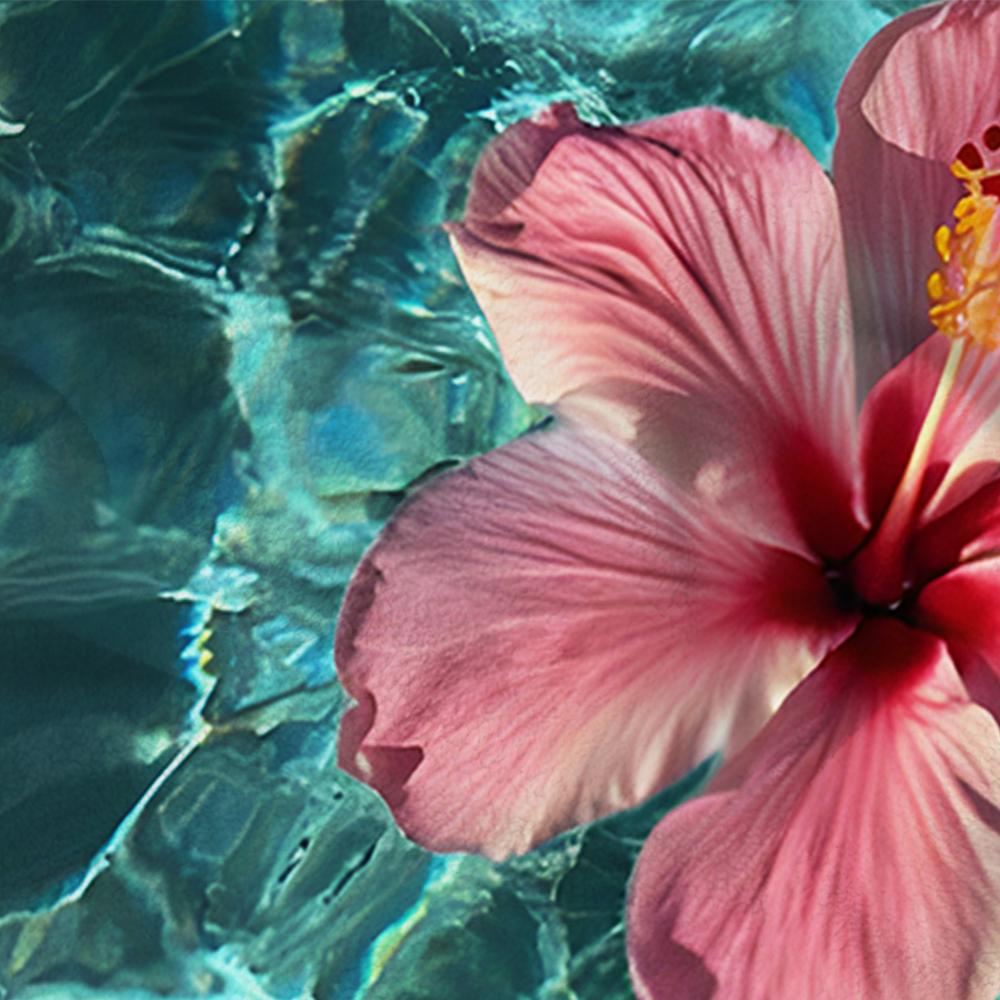 Turquoise Hibiscus Water Ring Soft Flannel Blanket Breathable Warm Throw for Office Car Sofa Kids Room Birthday Xmas Gift