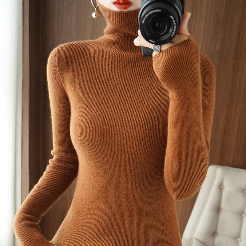 Women's Chunky Knit Turtleneck Sweater - Slim Fit, High Neck, Wool Base Layer for Autumn/Winter.