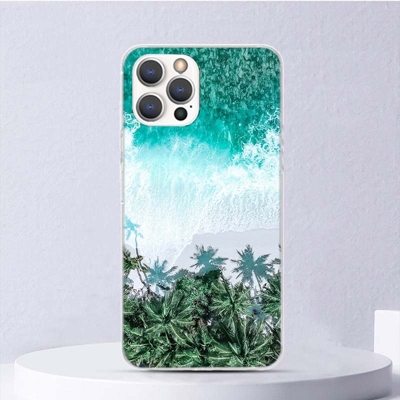 Sommer Strand Sonnenuntergang Meer Palme Weiche Hülle Für iPhone 16 17 Air 16E 15 Plus 11 12 13 Mini 14 Pro Max Handyhülle Apple 7 8 SE C