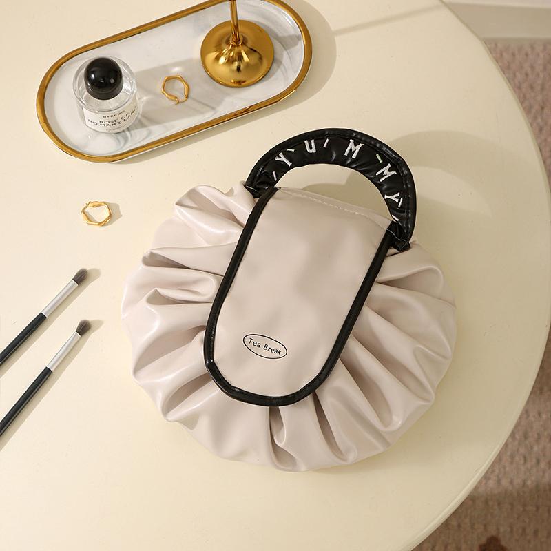 

Portable Makeup Bag For Daily Use Women Large Capacity Travel Toiletry Bags Drawstring Cosmetic Storage Pouch бежевий