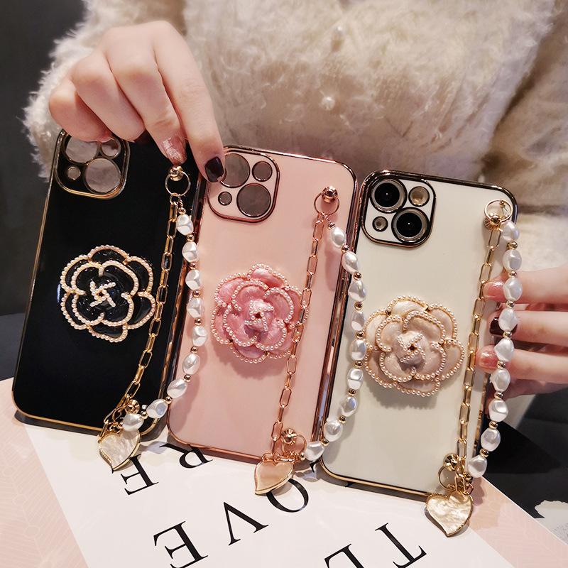 Camellia Applicable Apple 15 Mobile Phone Case Electroplated iPhone14 Pearl 13Promax Bracelet 12 Protective Case 11