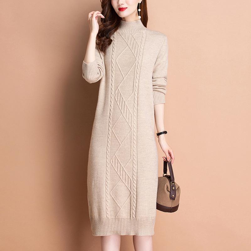 Thickened Sweater Women's Autumn and Winter Knitted Sweater Skirt Loose Large Size Dress Warm Twist Bottoming Shirt