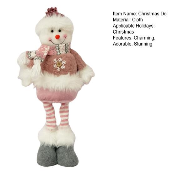 Yousheng Long Leg Christmas Plush Doll Standing Snowman Santa Claus Christmas Doll with Retractable Legs for Home Mantel Decoration