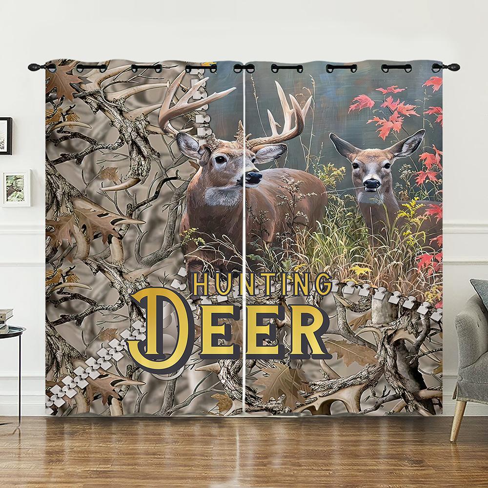 Curtains Animal Deer Pastoral Curtains Digital Printing Blackout Curtains No Punching