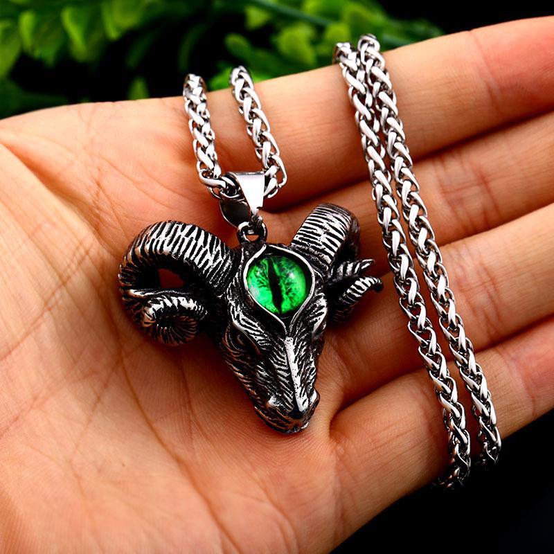 Vintage Baphomet Goat Pendant Necklace Gothic Men Stainless Steel Satanism Lucifer Necklace Fashion Animal Jewelry Accessories