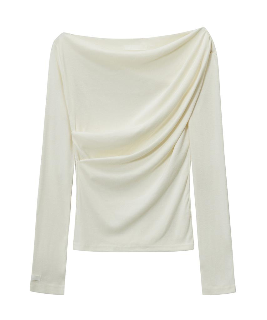 CNVS Boat Neck Draped Long Sleeve T-Shirt (3 Colors)