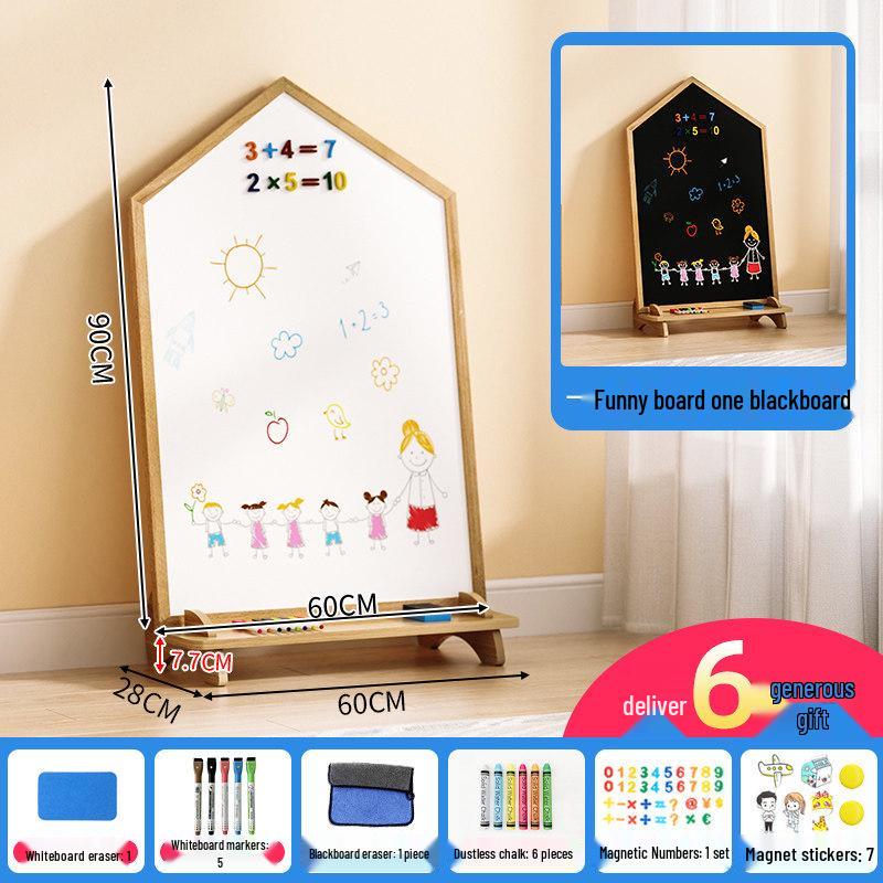 Kids' Double-Sided Magnetic Drawing Board: Stand-Up, Erasable Whiteboard & Chalkboard for Doodling and Coloring.