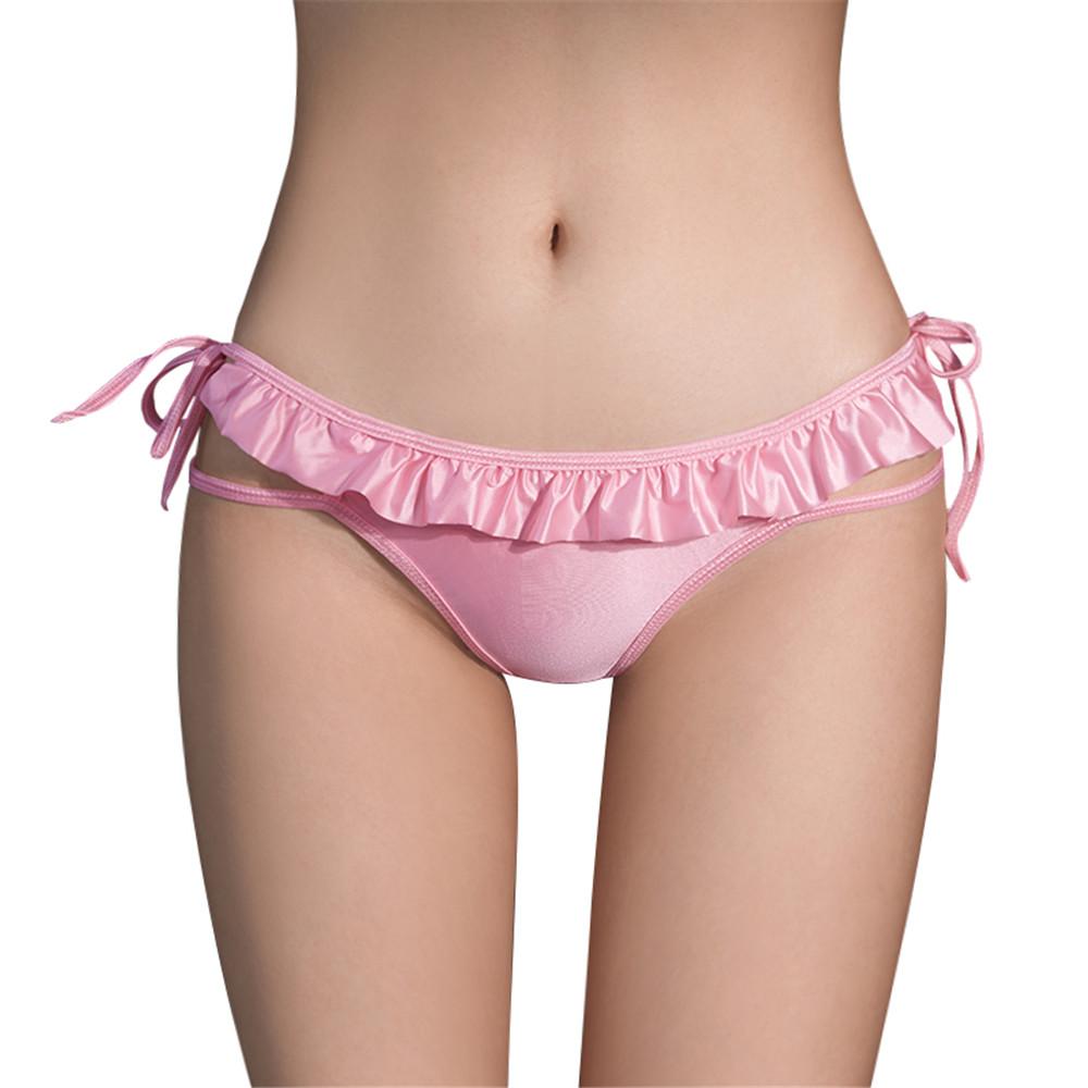 Low Waist Pleated Briefs Sexy Glossy High Elastic G-string Breathable Underwear Brief Smooth Satin T-Back Push Up Hip Thong