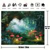 2D Fantasy Fairycore Wandteppich Verzauberter Grüner Wald mit Roten Pilzen Wandkunst