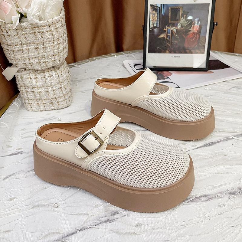 French Baotou Half Slippers Women's 2025 Summer New Retro Versatile Mesh One Pedal Hollow Boken Half Slippers