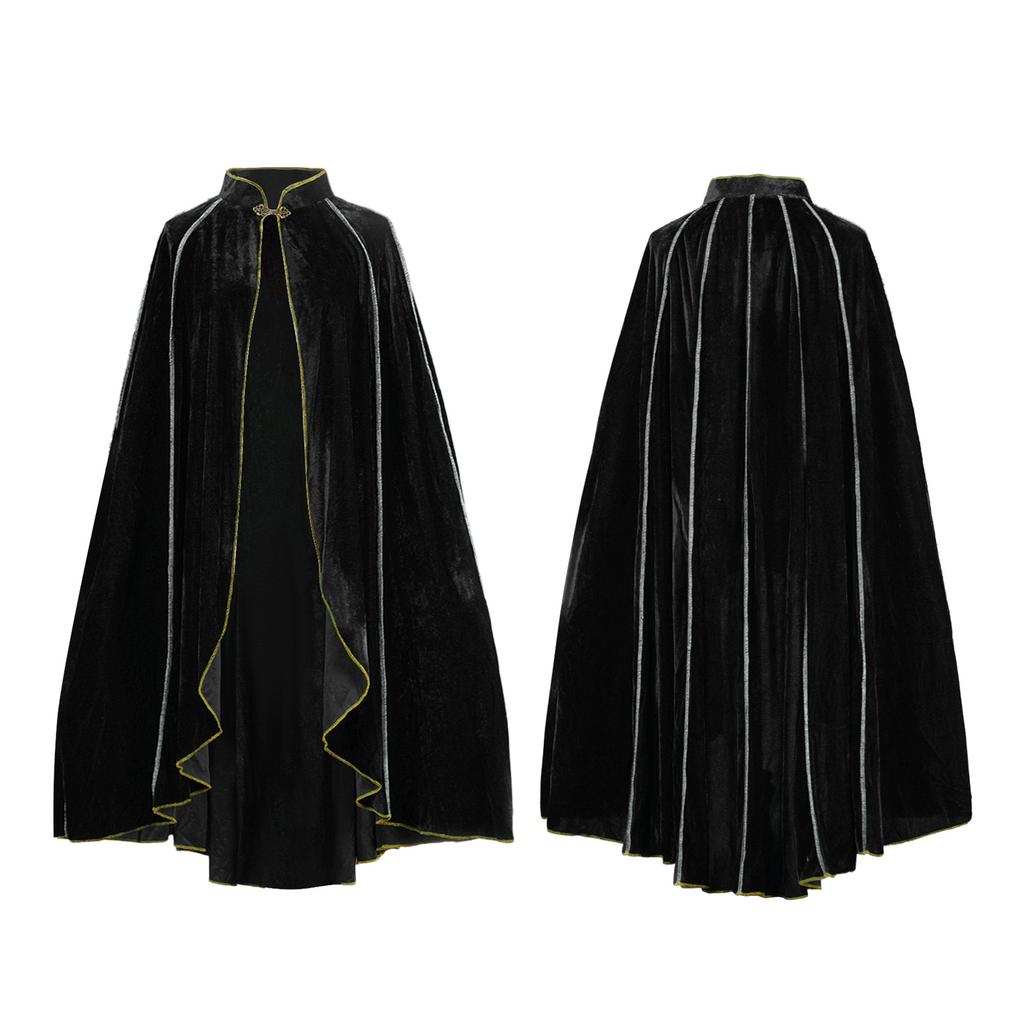 Halloween cloak cos clothing, stand collar gold velvet cloak, retro gold edge hooded cloak, performance clothing