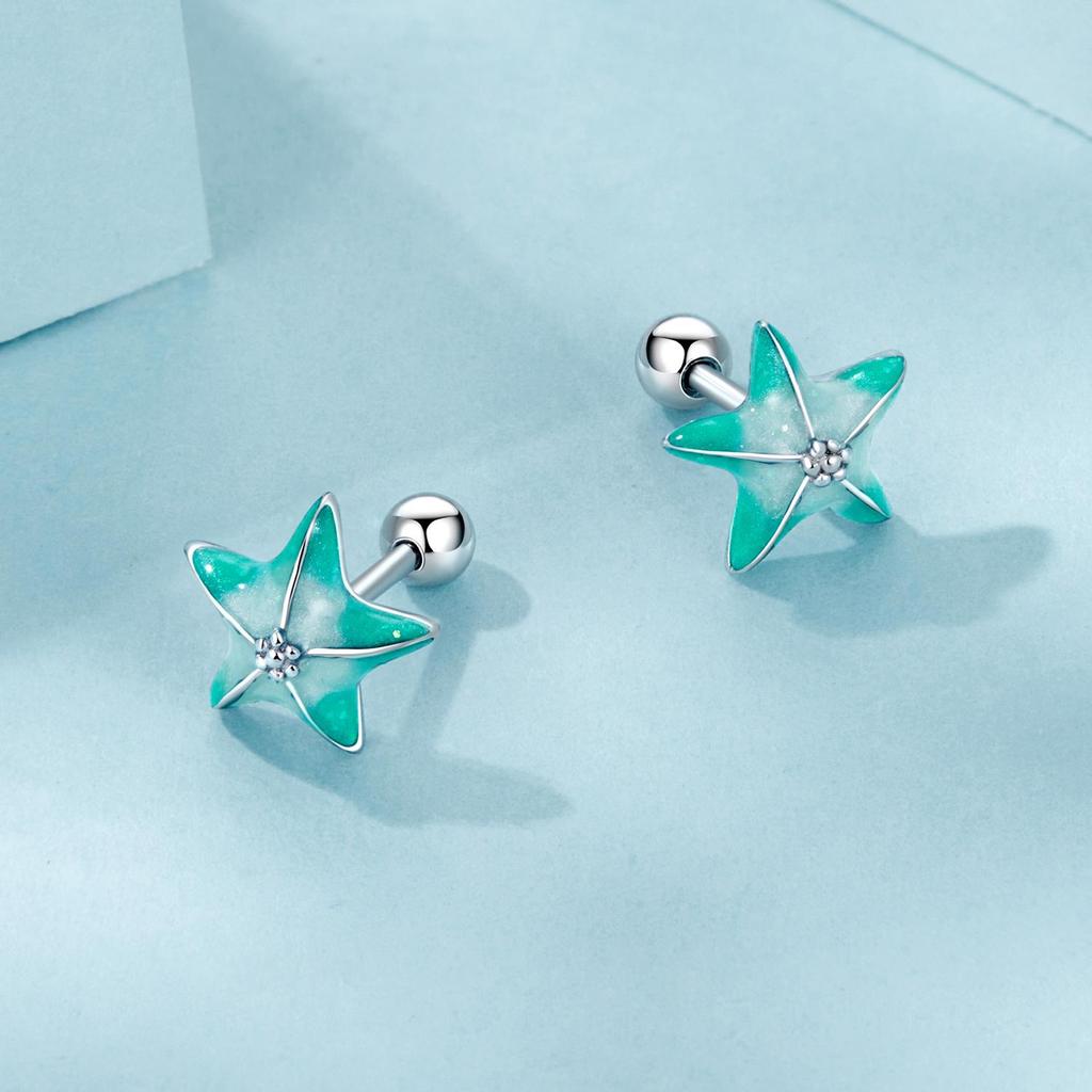Turquoise Starfish Threaded Earring Summer Fresh S925 Sterling Silver Star Stud Earrings