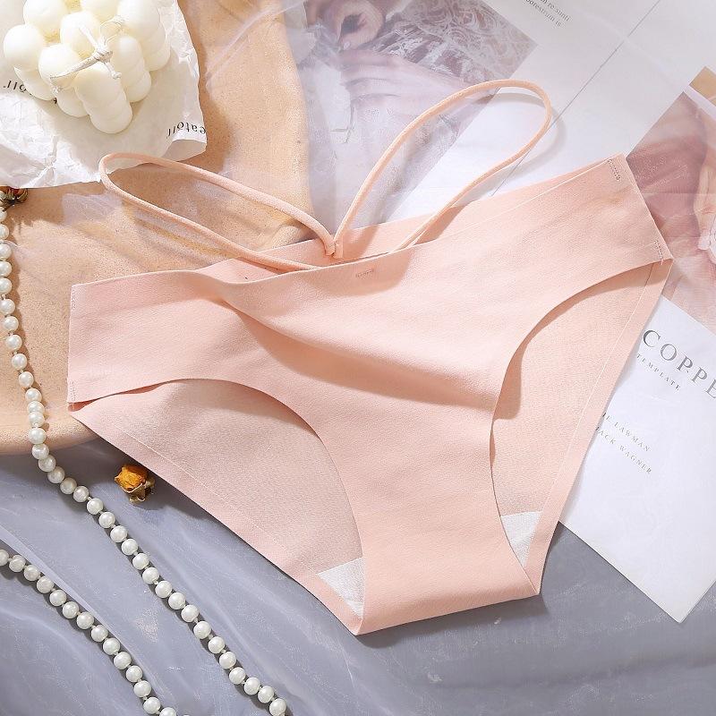 Ladies Summer Sexy Ribbon Breathable Cotton Crotch Non Mark Low Waist Triangle Briefs