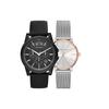 Wrist Watch Quartz Movement Silicone Stainless Steel Strap Black Dial Unisex AX5537-AX1326