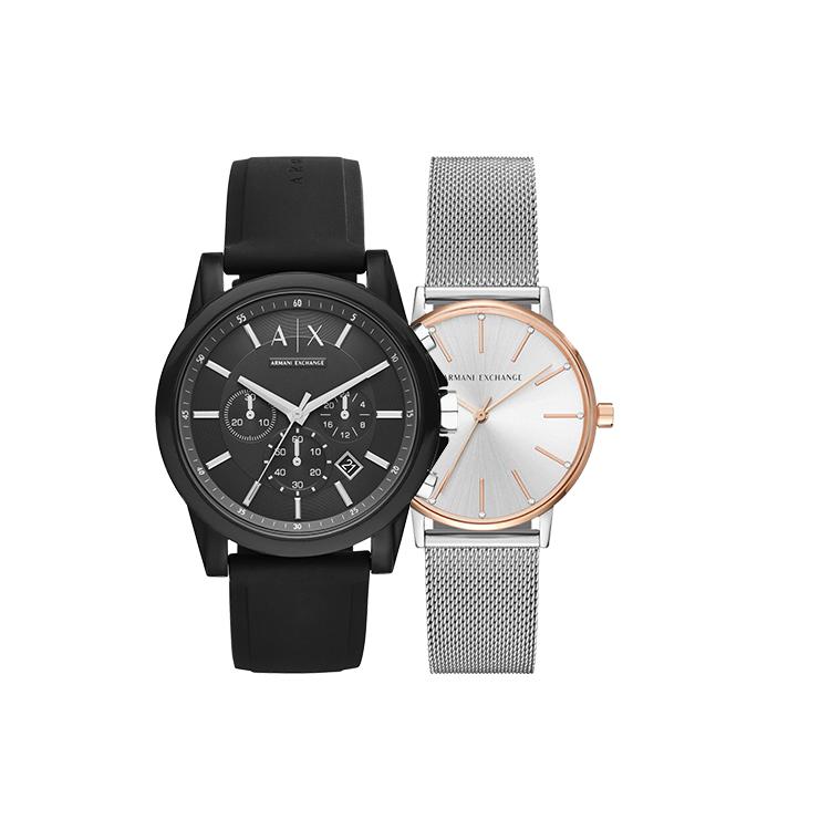 ARMANI EXCHANGE Wrist Watch Quartz Movement Silicone Stainless Steel Strap Black Dial Unisex AX5537-AX1326