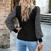 Women's Half Turtleneck Long-sleeved Sequined Patchwork Knitted Top
