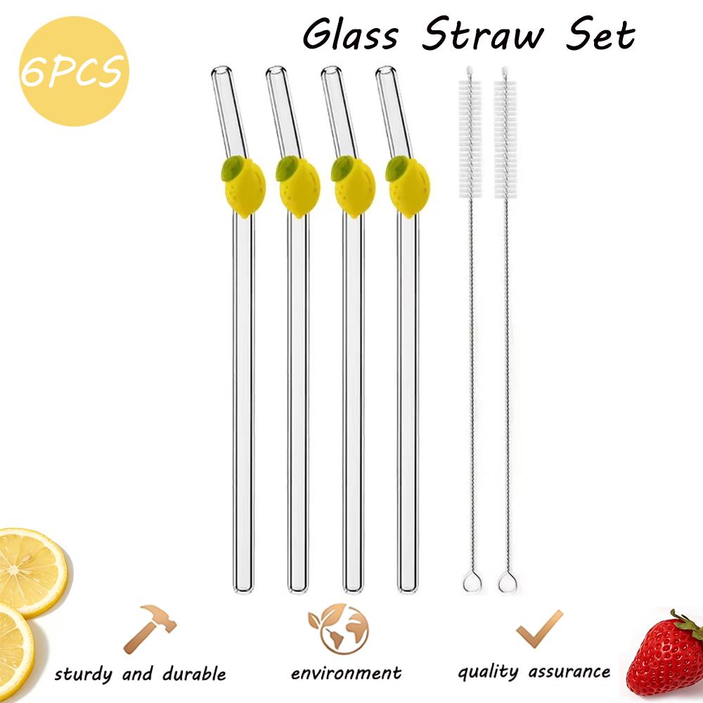 

6/8/10/12/14Pcs Lemon Shaped Straw High Borosilicate Glass Straw Eco Friendly Drinking Straws Cocktail Smoothie Bar Accessories