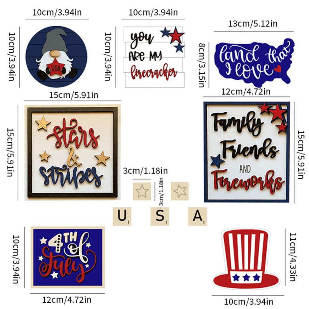 8 Pcs Patriotic Tiered Tray Decor Bundle Wood Signs Independence Day Signs American Star Decor Veterans Day Red White Blue Decorations For Inde