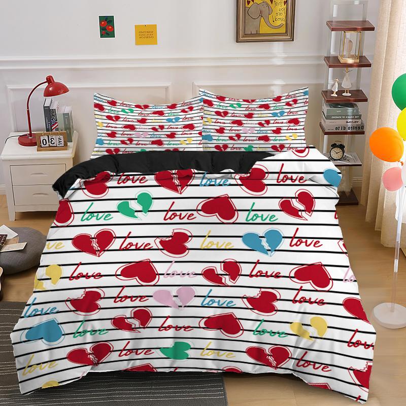 Comforter Romantic Love Heart Valentines Day Bedding Set Microfiber 3D Print King Queen For Boys Girls Teen Decor