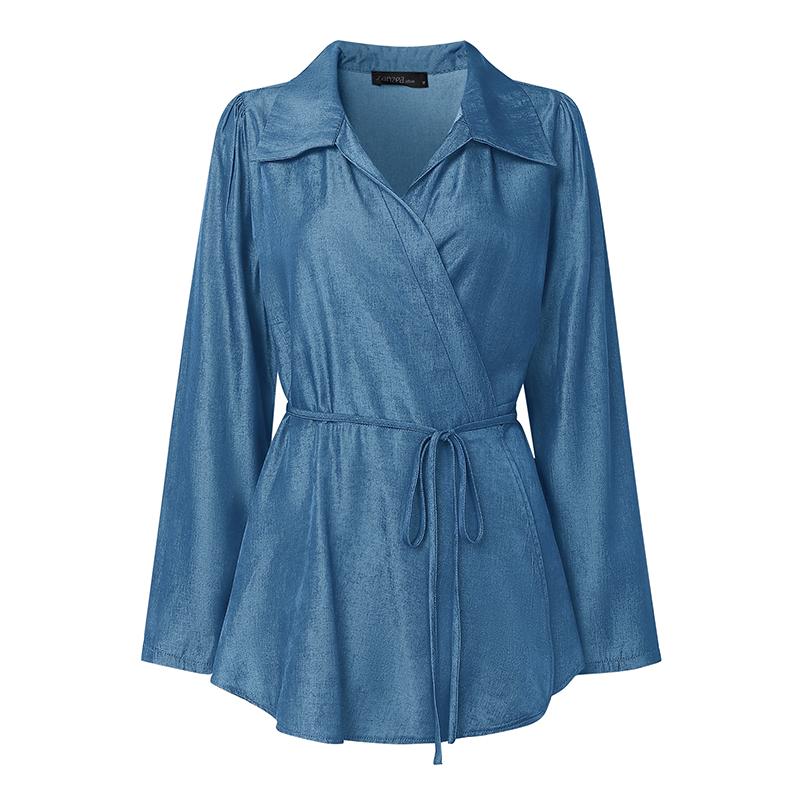ZANZEA Women Turn Down Collar Loose Casual Long Sleeve Blouse