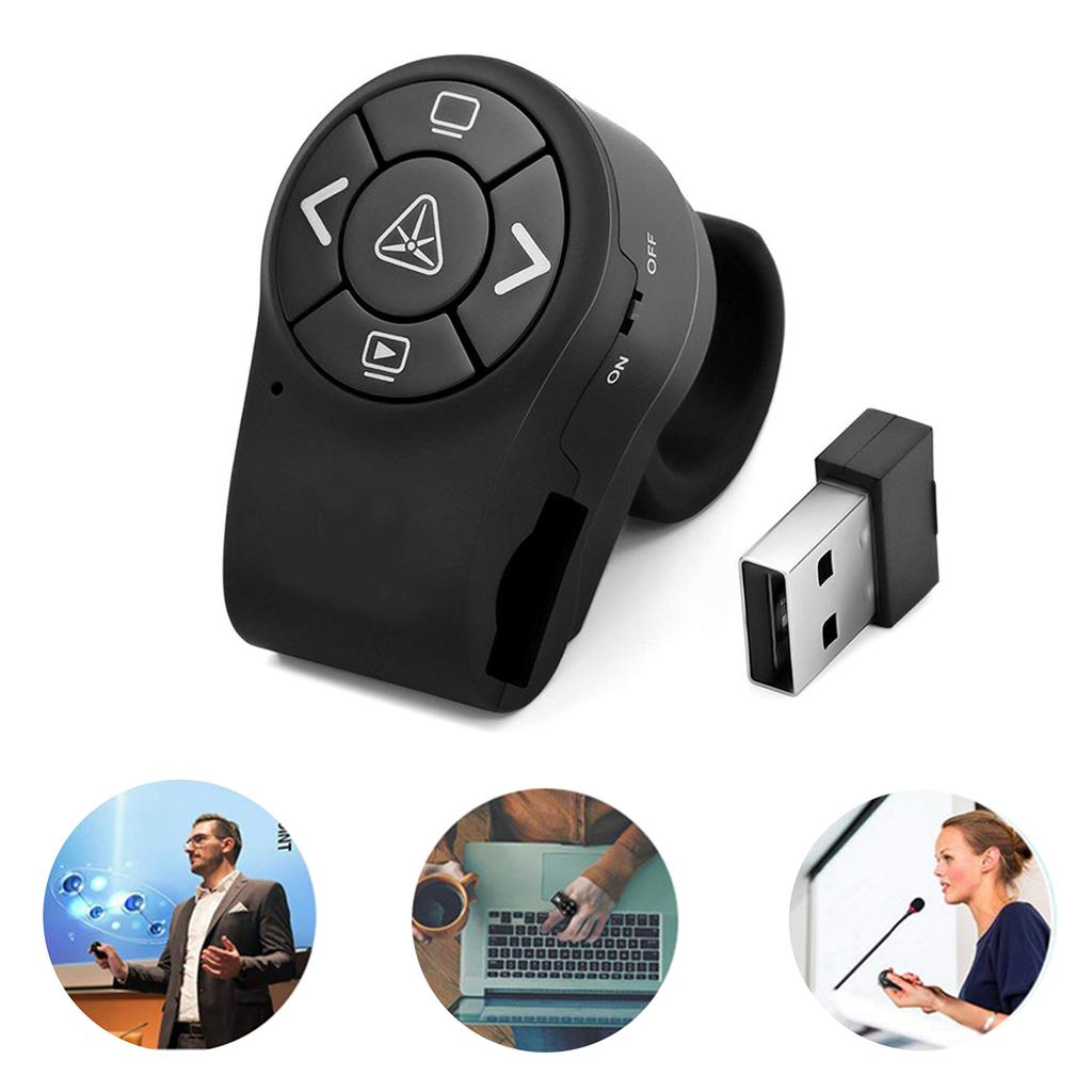 2.4GHz Wireless Presentation Remote Control Finger Ring Micro USB Rechargeable PPT Clicker for Windows/MAC/Linux/Android