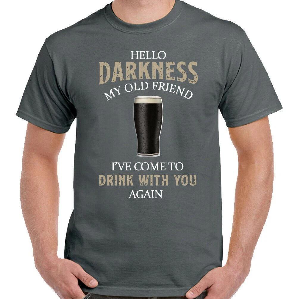 Guiness Hello Darkness My Old Friend Pivo Alkohol BBQ Tričko Pohodlné a Prodyšné Měkké Každodenní Nošení Pánské Oblečení Tričko