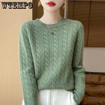 Herbst Winter Damen Pullover Rundhals Strickpullover Locker gestrickt Basispullover Einfarbig Verdrehte Blume Langarmshirt