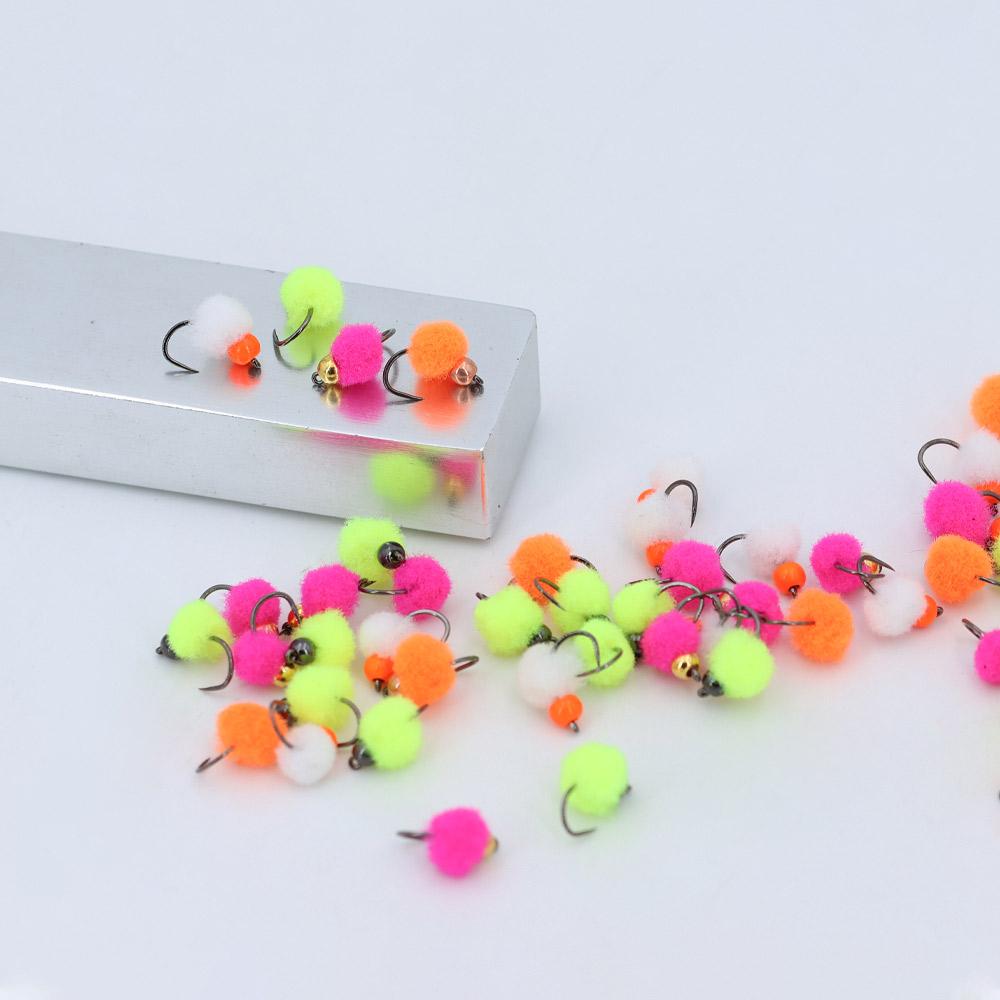 Glo Bug Egg Flies UV Fluorescent Beadhead Trout Salmon Steelhead Fly Fishing Lures, Egg Yarn Nymph Patterns for Freshwater Fishing