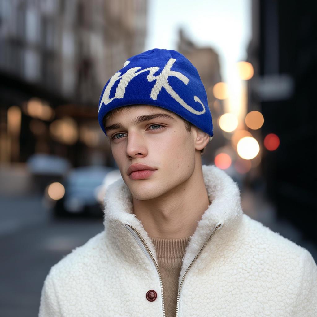 Clape 3D Beanie Hat 55-60cm Blue Double Layer Thermal Stretch Knit Cap JR-HKN02