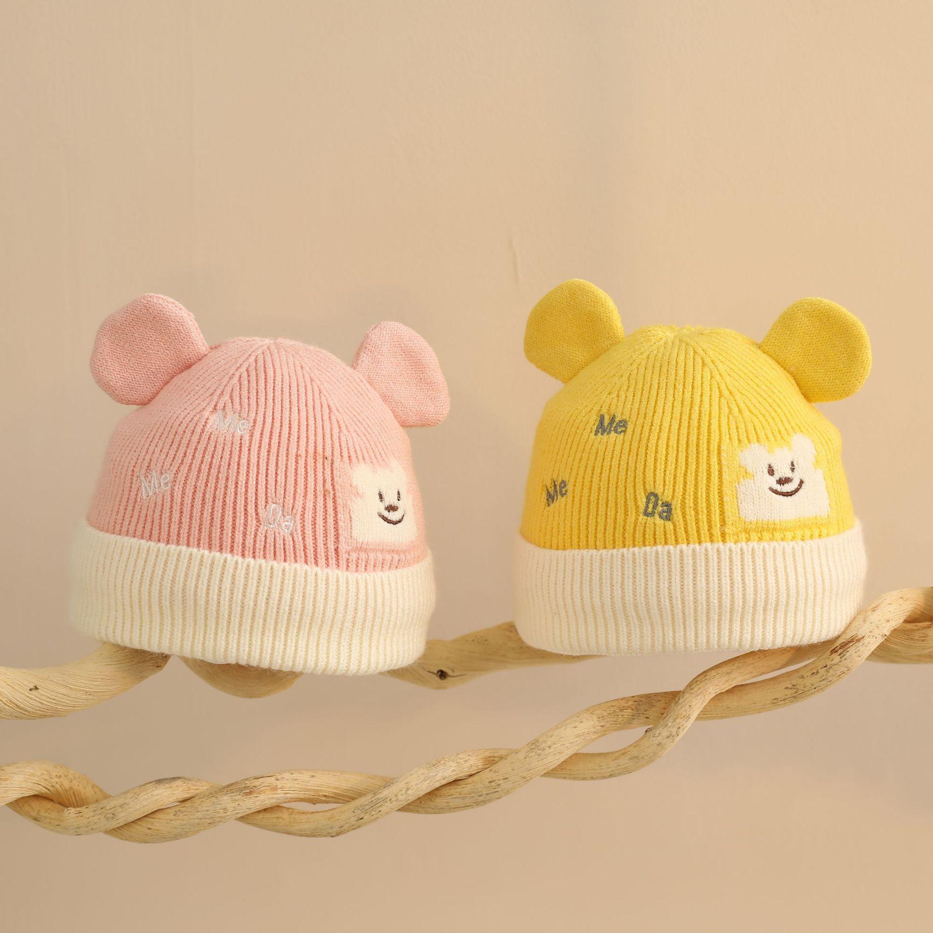 

Baby hat autumn and winter newborn infant baby boy warm knitted hat winter girl and child ear protection wool hat Children (6 months to 3 years old) бежевий