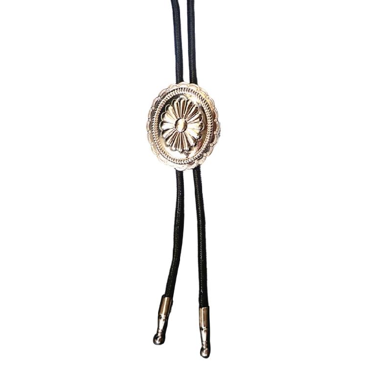 Western Cowboy Vintage Metal Flower Bolo Tie Adjustable Braided Rope Necktie Feathered Pendant Charm Jewelry Necklace