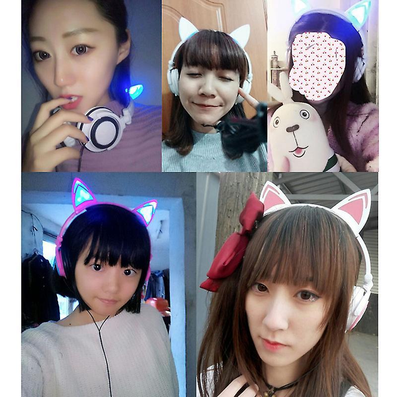 Foldable Headset Flashing Glowing Cat Ear Earphone With LED Light Game Headphones For PC Laptop Computer Mobile Phone